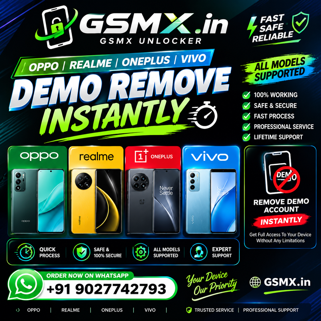 Realme Oppo Oneplus DEMO Remove All Model adb mode 1 Click