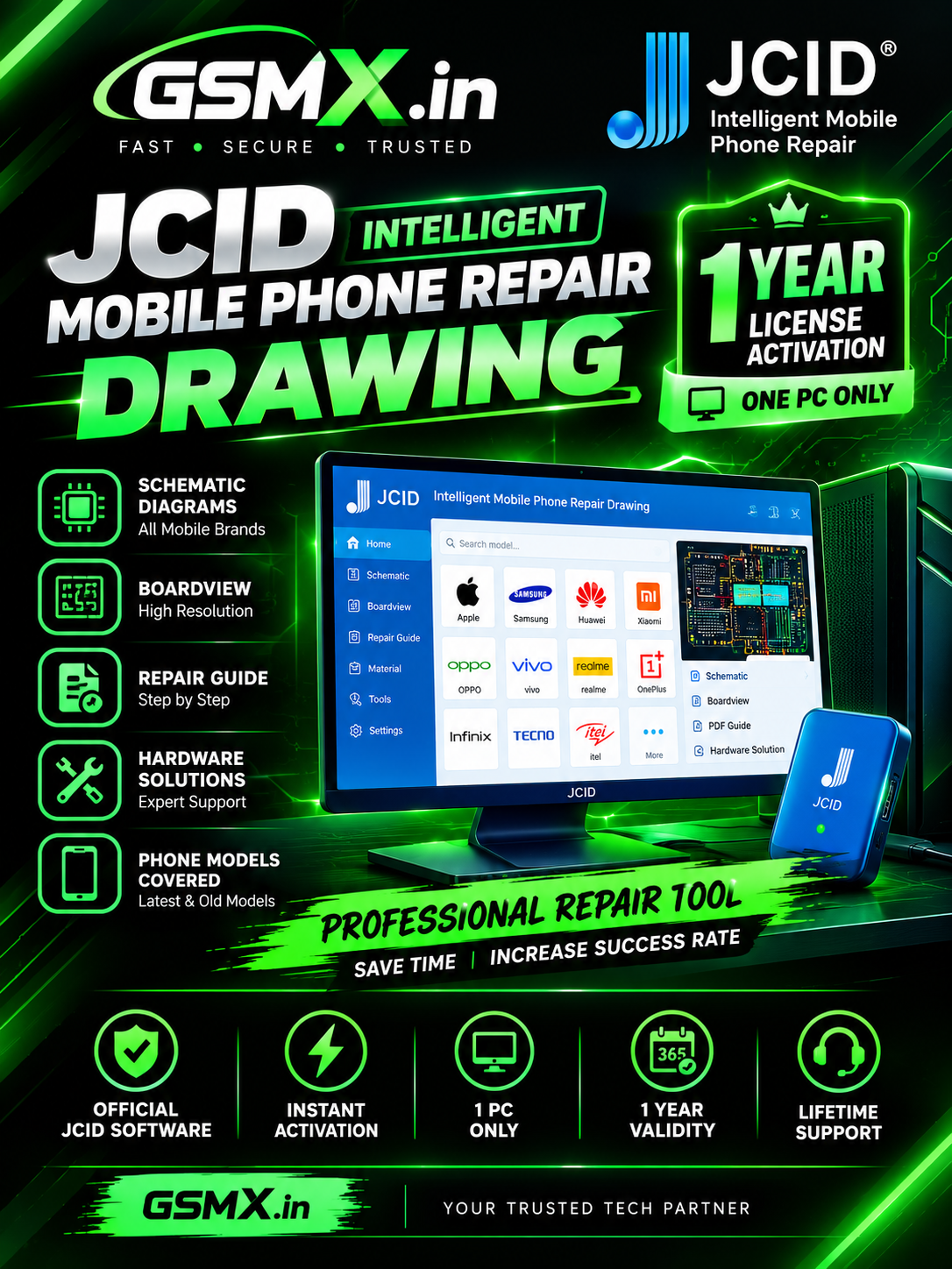 JCID Intelligent Mobile Phone Repair Drawing 1 Year One PC Only